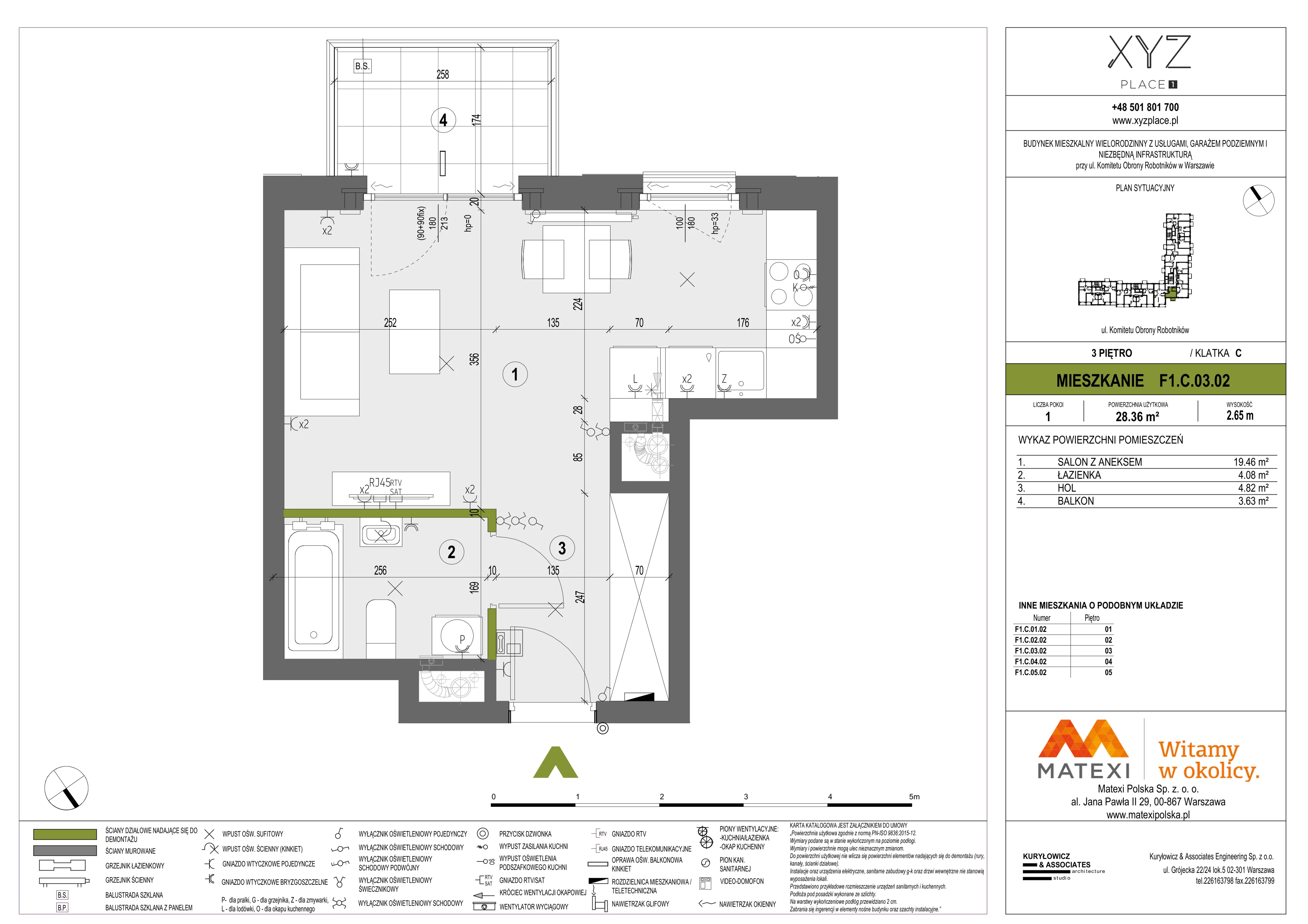 1 pokój, mieszkanie 28,36 m², piętro 3, oferta nr 30/XY-F1.C.03.02, XYZ Place, Warszawa, Włochy, Okęcie, ul. Komitetu Obrony Robotników 32