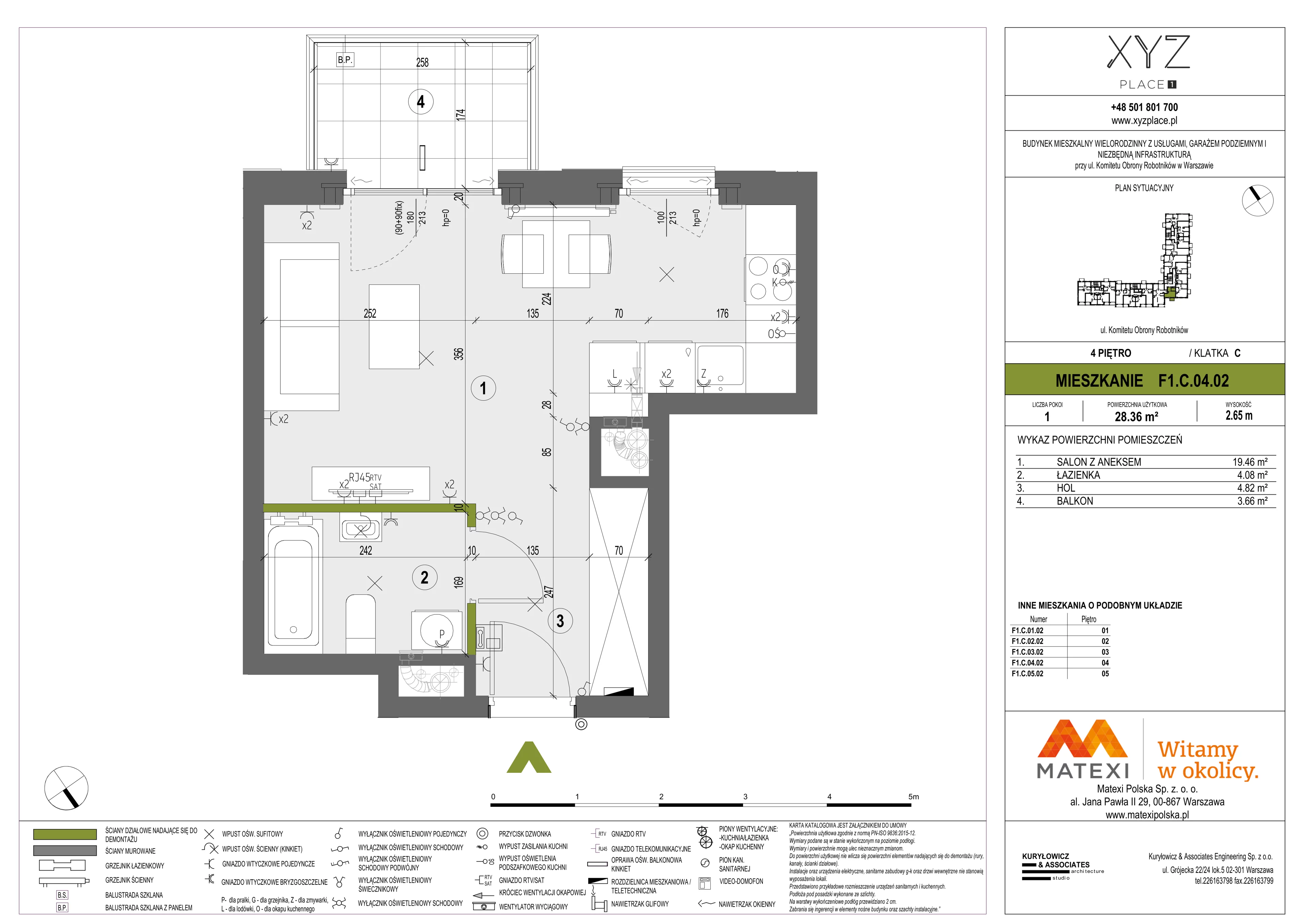 1 pokój, mieszkanie 28,36 m², piętro 4, oferta nr 30/XY-F1.C.04.02, XYZ Place, Warszawa, Włochy, Okęcie, ul. Komitetu Obrony Robotników 32