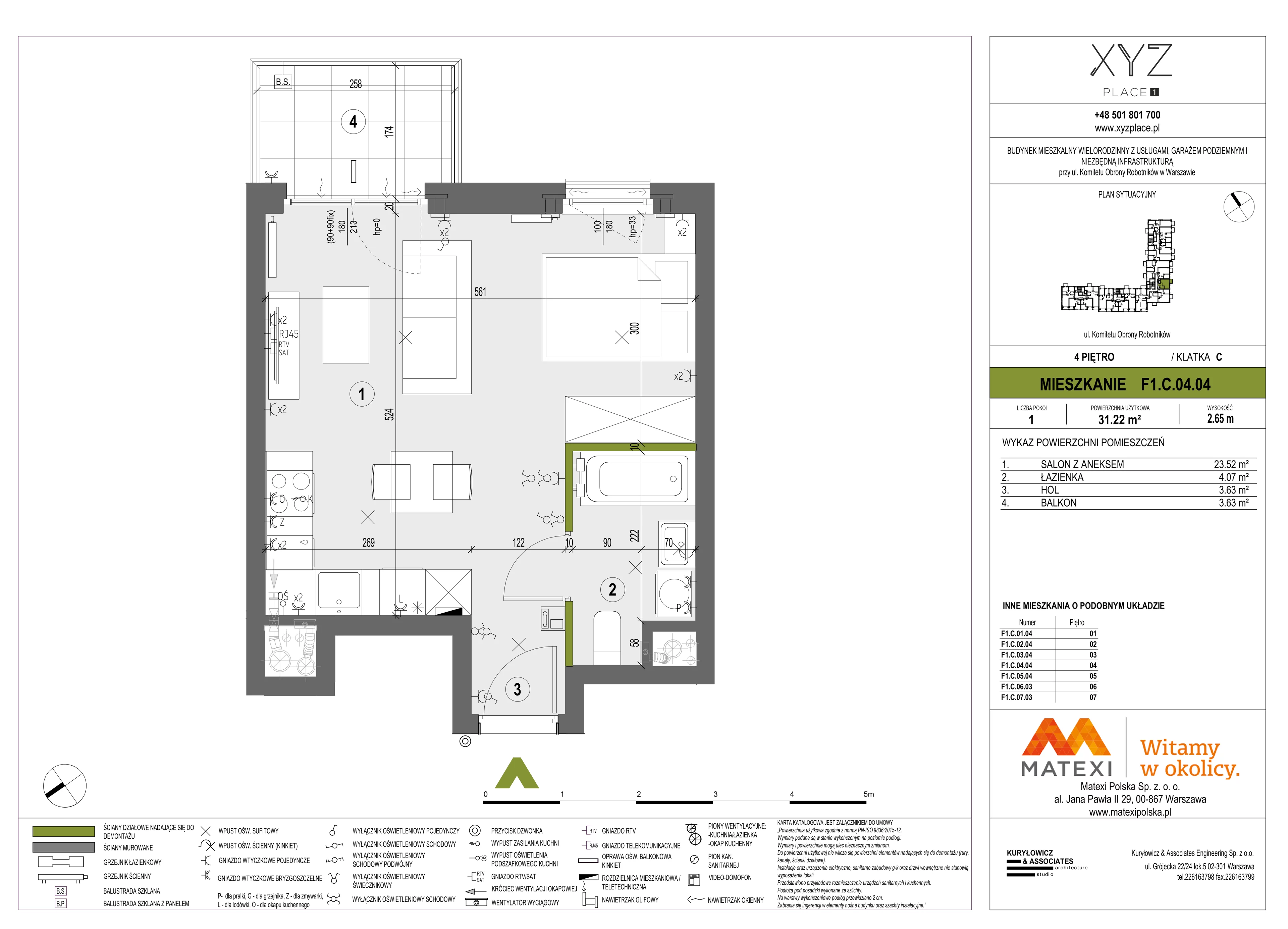 1 pokój, mieszkanie 31,22 m², piętro 4, oferta nr 30/XY-F1.C.04.04, XYZ Place, Warszawa, Włochy, Okęcie, ul. Komitetu Obrony Robotników 32