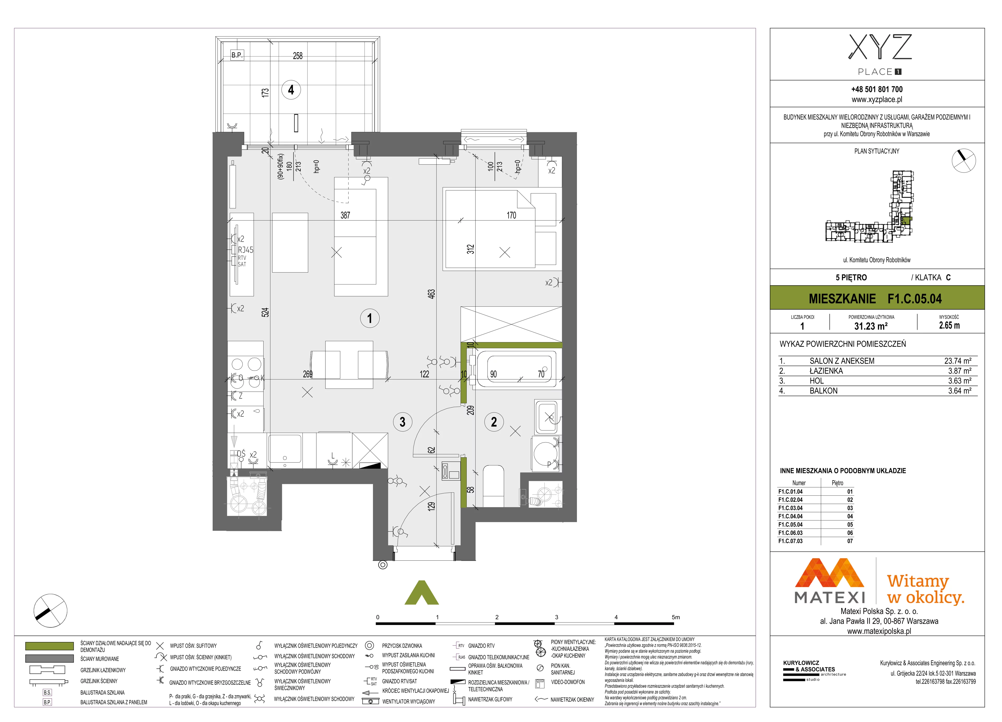 1 pokój, mieszkanie 31,23 m², piętro 5, oferta nr 30/XY-F1.C.05.04, XYZ Place, Warszawa, Włochy, Okęcie, ul. Komitetu Obrony Robotników 32