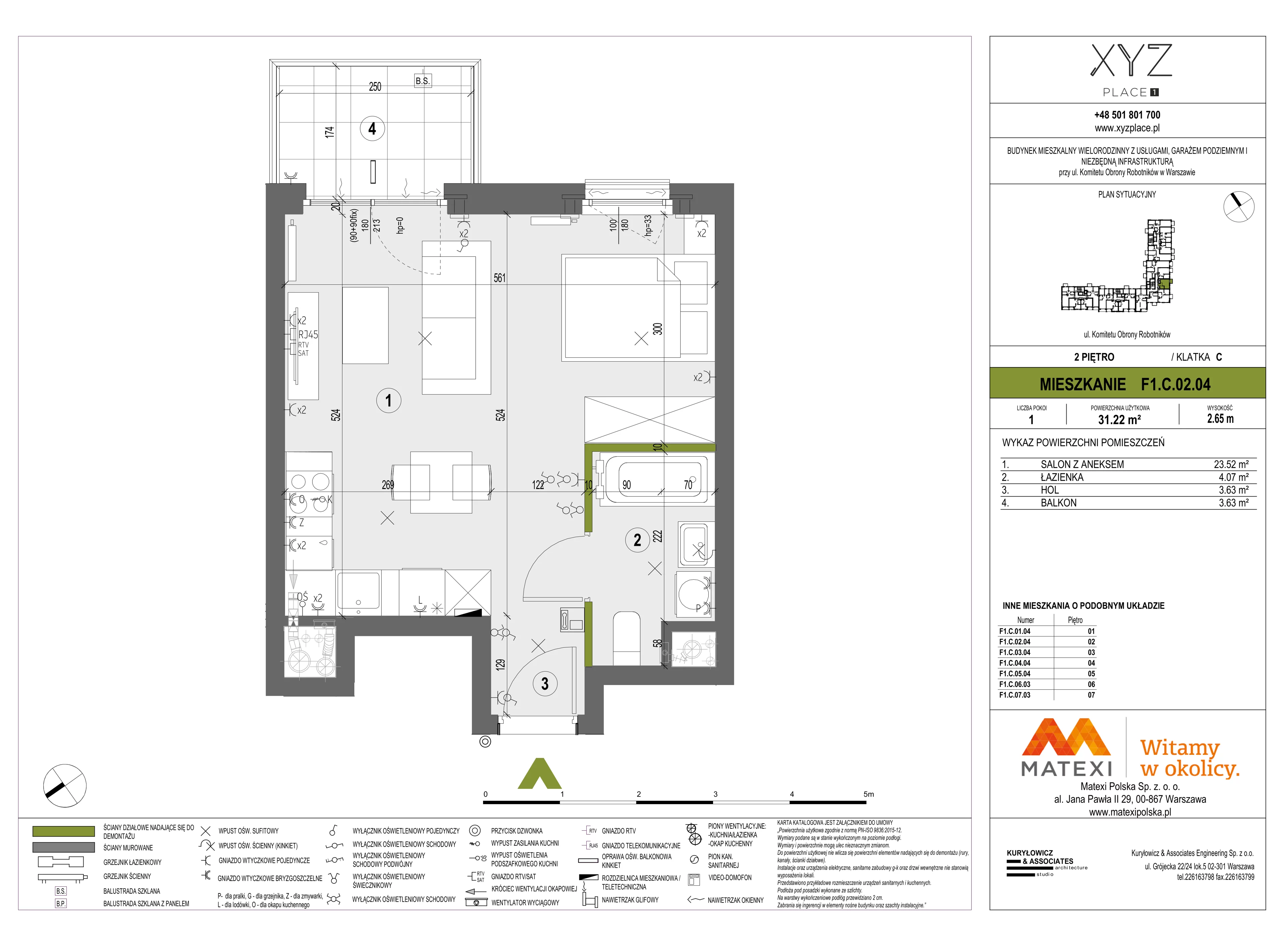 1 pokój, mieszkanie 31,22 m², piętro 2, oferta nr 30/XY-F1.C.02.04, XYZ Place, Warszawa, Włochy, Okęcie, ul. Komitetu Obrony Robotników 32