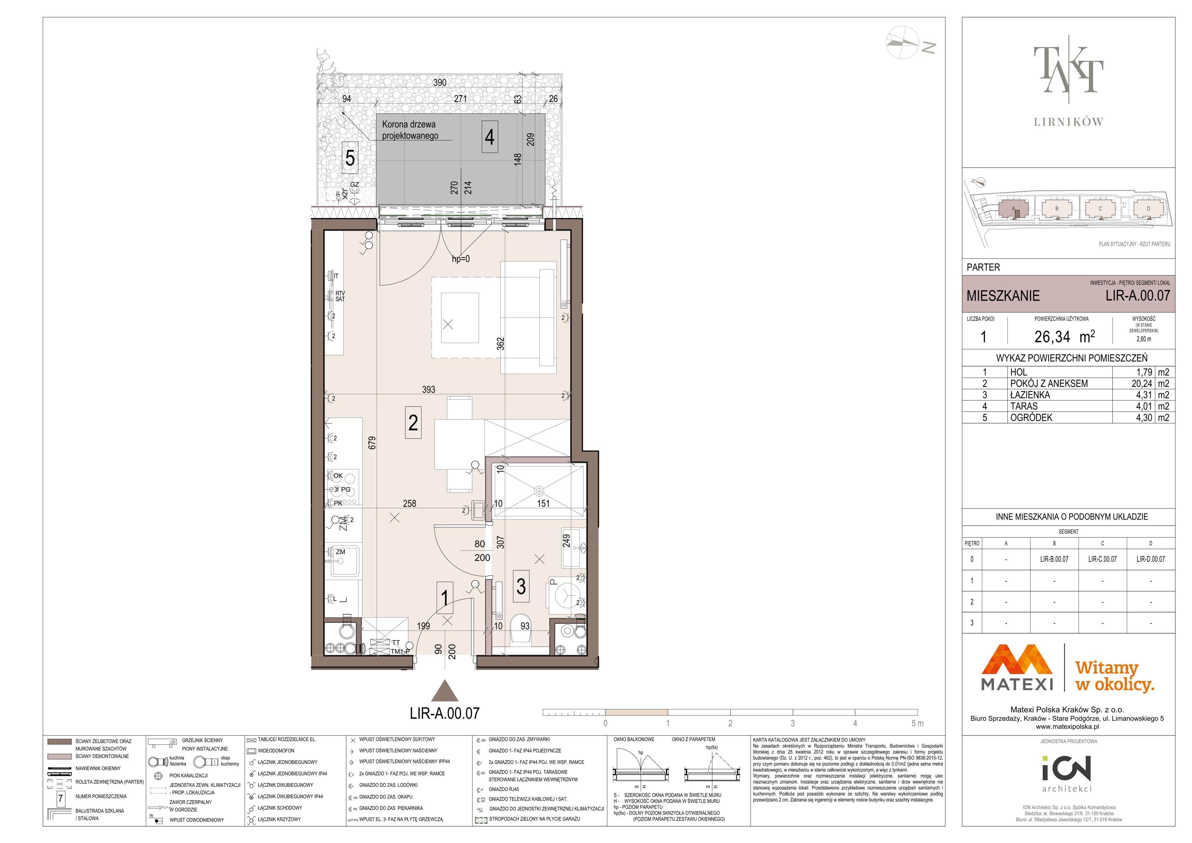 1 pokój, mieszkanie 26,34 m², parter, oferta nr 7/LIR-A.00.07, Takt Lirników, Kraków, Podgórze Duchackie, Wola Duchacka, ul. Lirników
