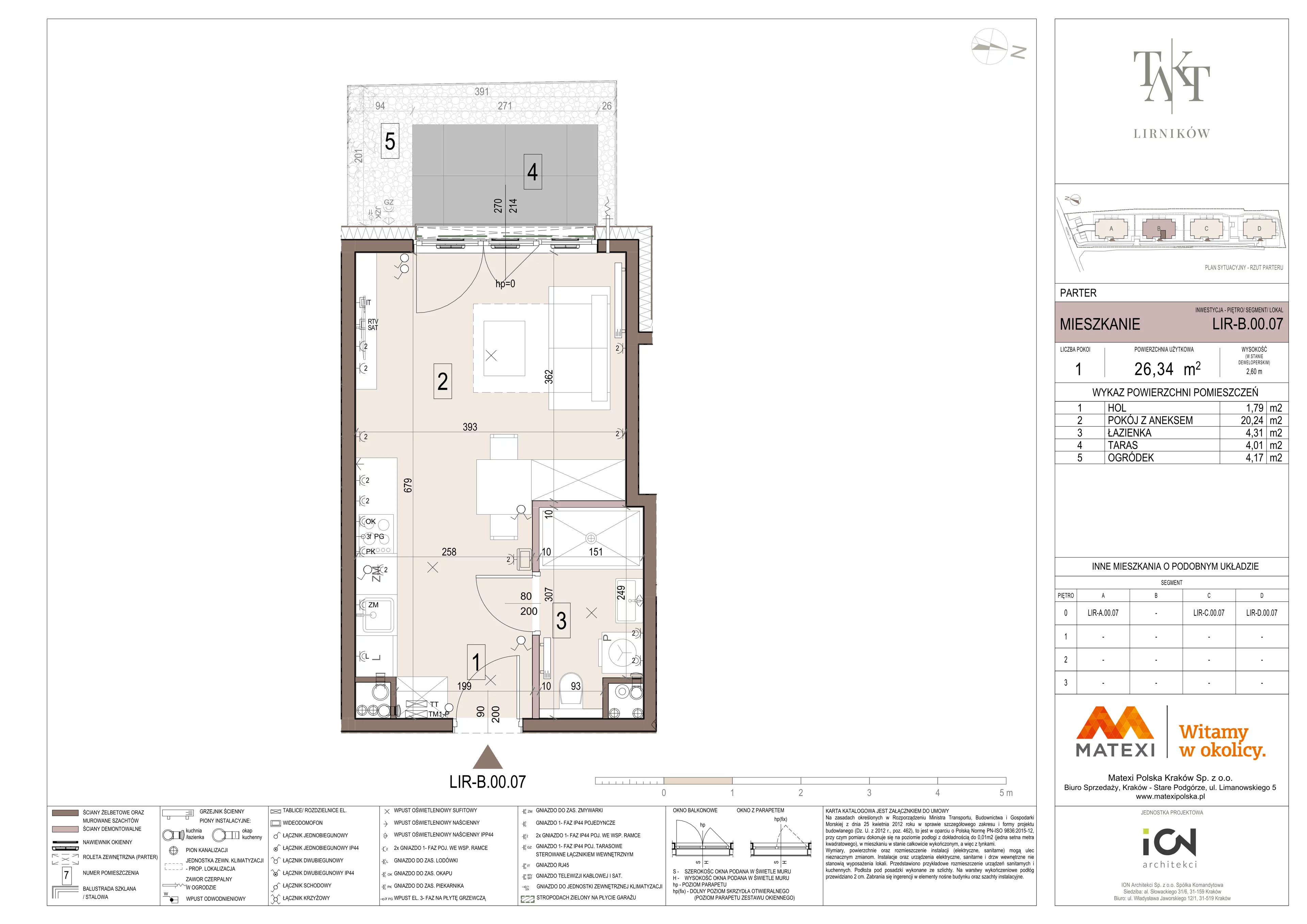 1 pokój, mieszkanie 26,34 m², parter, oferta nr 7/LIR-B.00.07, Takt Lirników, Kraków, Podgórze Duchackie, Wola Duchacka, ul. Lirników