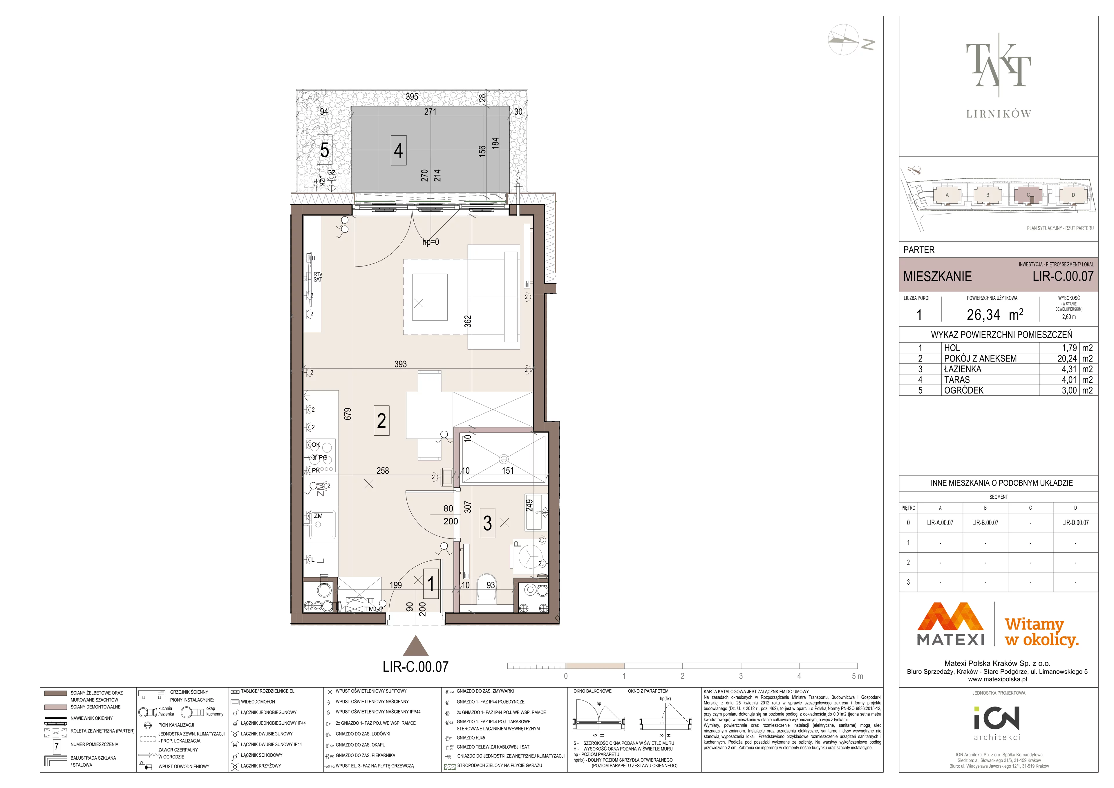 1 pokój, mieszkanie 26,34 m², parter, oferta nr 7/LIR-C.00.07, Takt Lirników, Kraków, Podgórze Duchackie, Wola Duchacka, ul. Lirników