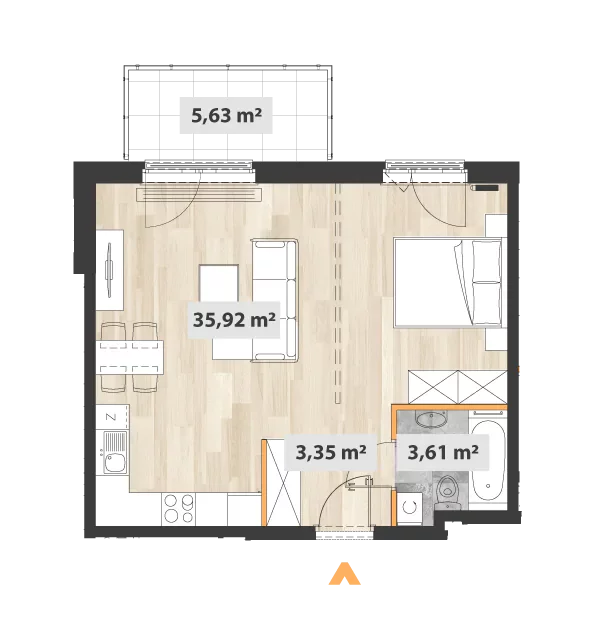 1 pokój, mieszkanie 43,51 m², piętro 4, oferta nr 27/Okr-A.04.08, Na Okrzei, Warszawa, Praga Północ, Stara Praga, ul. Stefana Okrzei