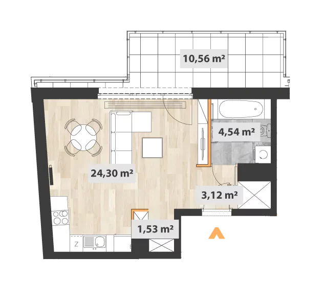 1 pokój, mieszkanie 33,99 m², piętro 7, oferta nr 27/Okr-A.07.01, Na Okrzei, Warszawa, Praga Północ, Stara Praga, ul. Stefana Okrzei