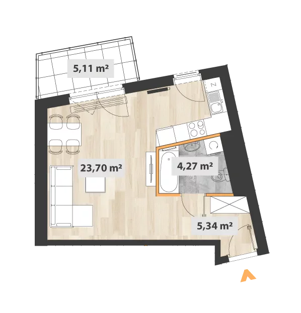 Mieszkanie 34,22 m², piętro 2, oferta nr 27/Okr-B.02.11, Na Okrzei, Warszawa, Praga Północ, Stara Praga, ul. Stefana Okrzei