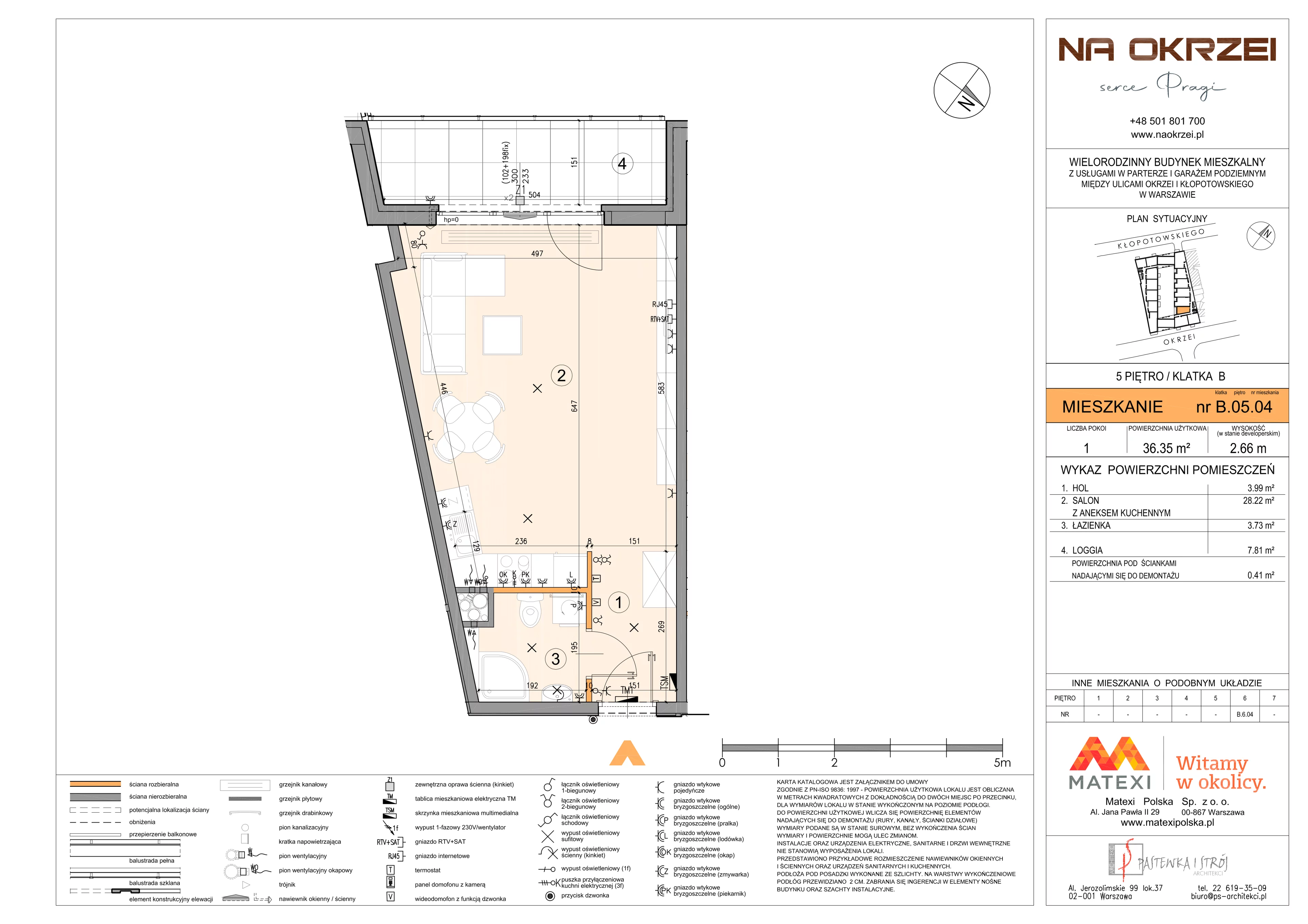 1 pokój, mieszkanie 36,35 m², piętro 5, oferta nr 27/Okr-B.05.04, Na Okrzei, Warszawa, Praga Północ, Stara Praga, ul. Stefana Okrzei