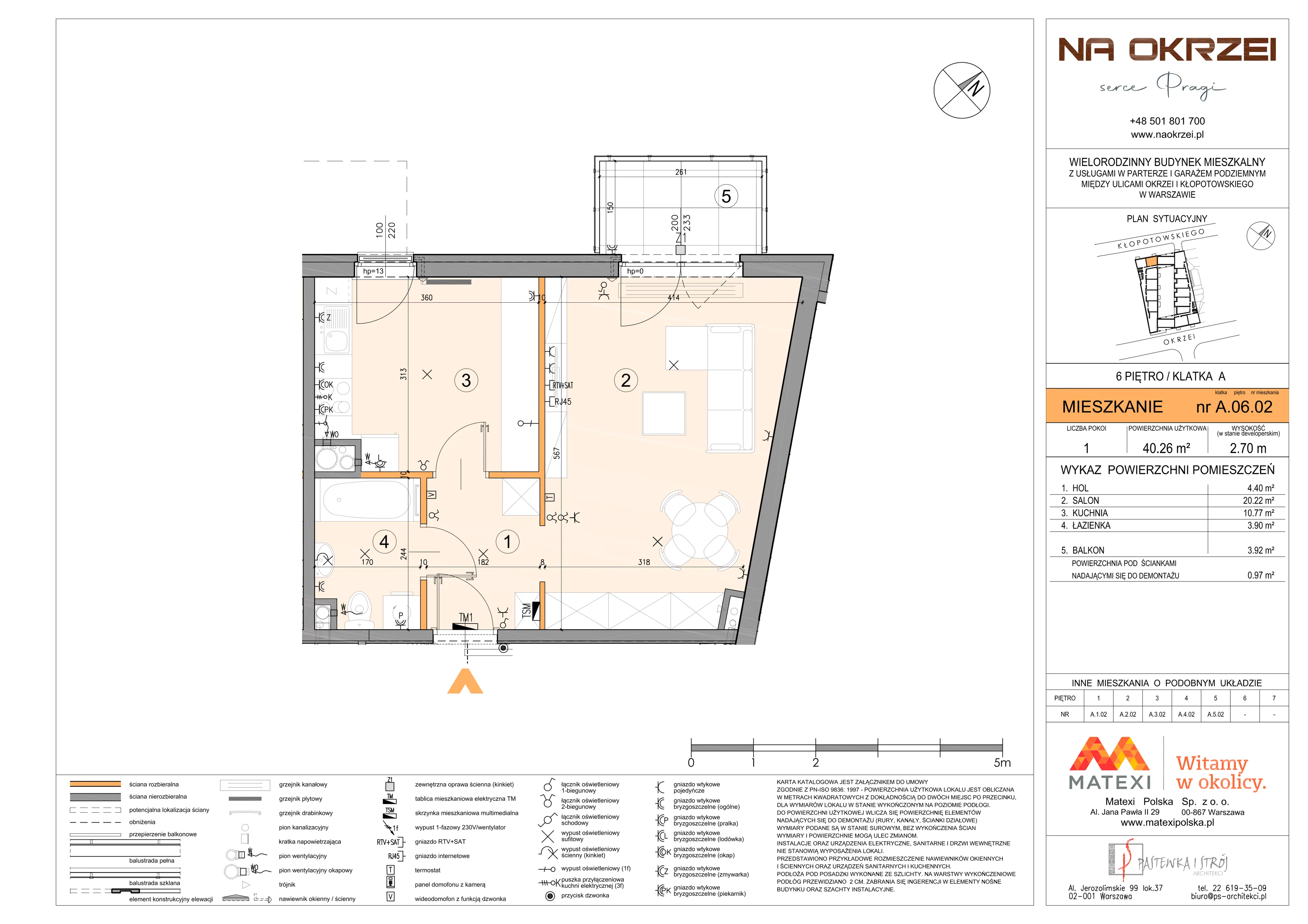 1 pokój, mieszkanie 40,26 m², piętro 6, oferta nr 27/Okr-A.06.02, Na Okrzei, Warszawa, Praga Północ, Stara Praga, ul. Stefana Okrzei