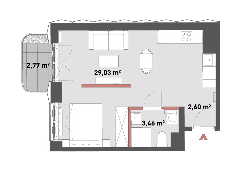 Mieszkanie 35,09 m², piętro 1, oferta nr 54/Z54-A.01.02, Żelazna 54, Warszawa, Wola, Mirów, ul. Żelazna 54