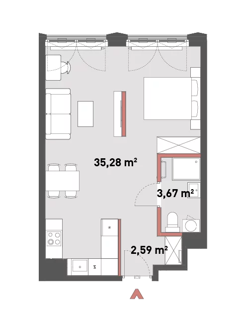 1 pokój, mieszkanie 41,54 m², piętro 7, oferta nr 54/Z54-A.07.12, Żelazna 54, Warszawa, Wola, Mirów, ul. Żelazna 54