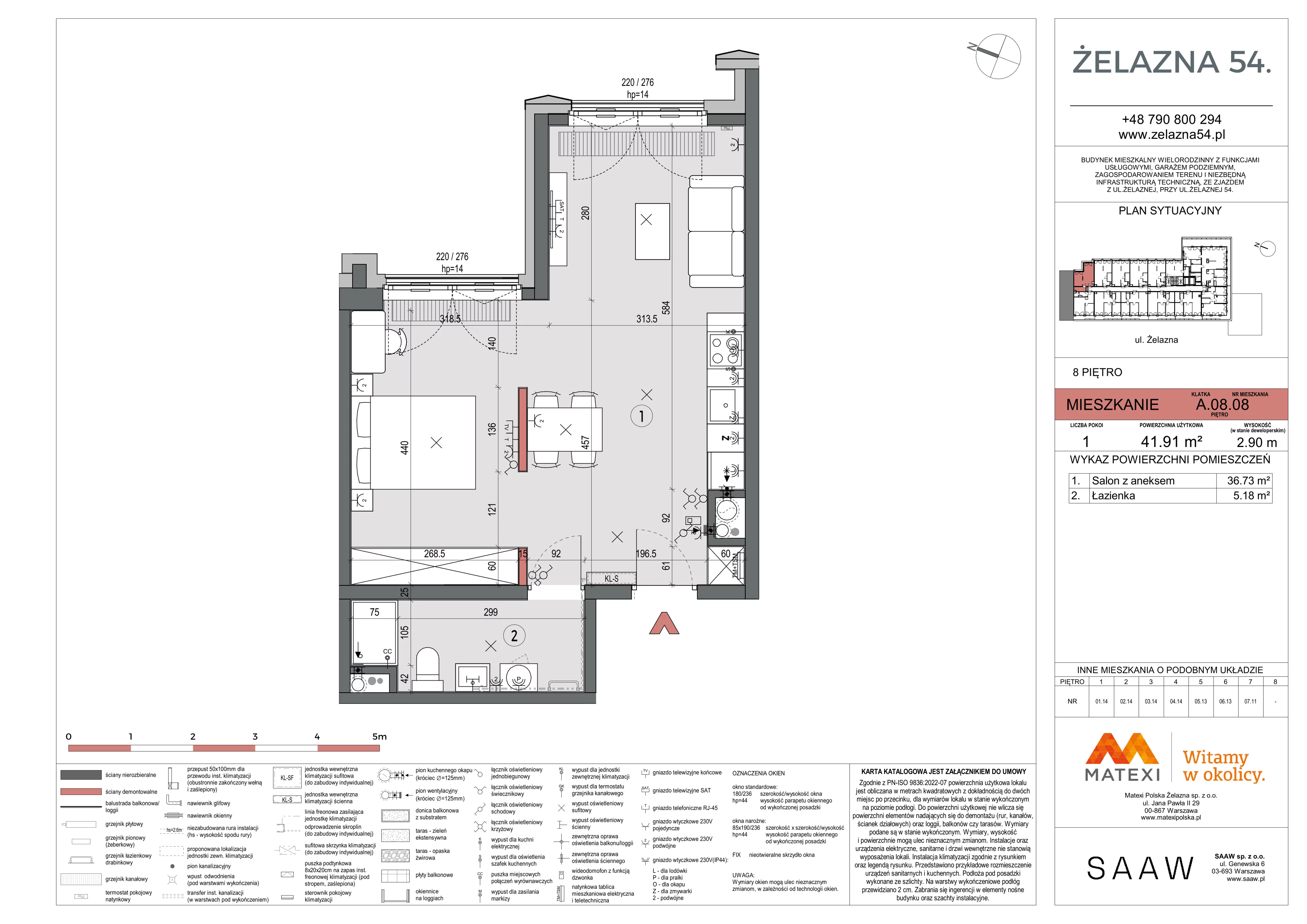 1 pokój, mieszkanie 41,91 m², piętro 8, oferta nr 54/Z54-A.08.08, Żelazna 54, Warszawa, Wola, Mirów, ul. Żelazna 54