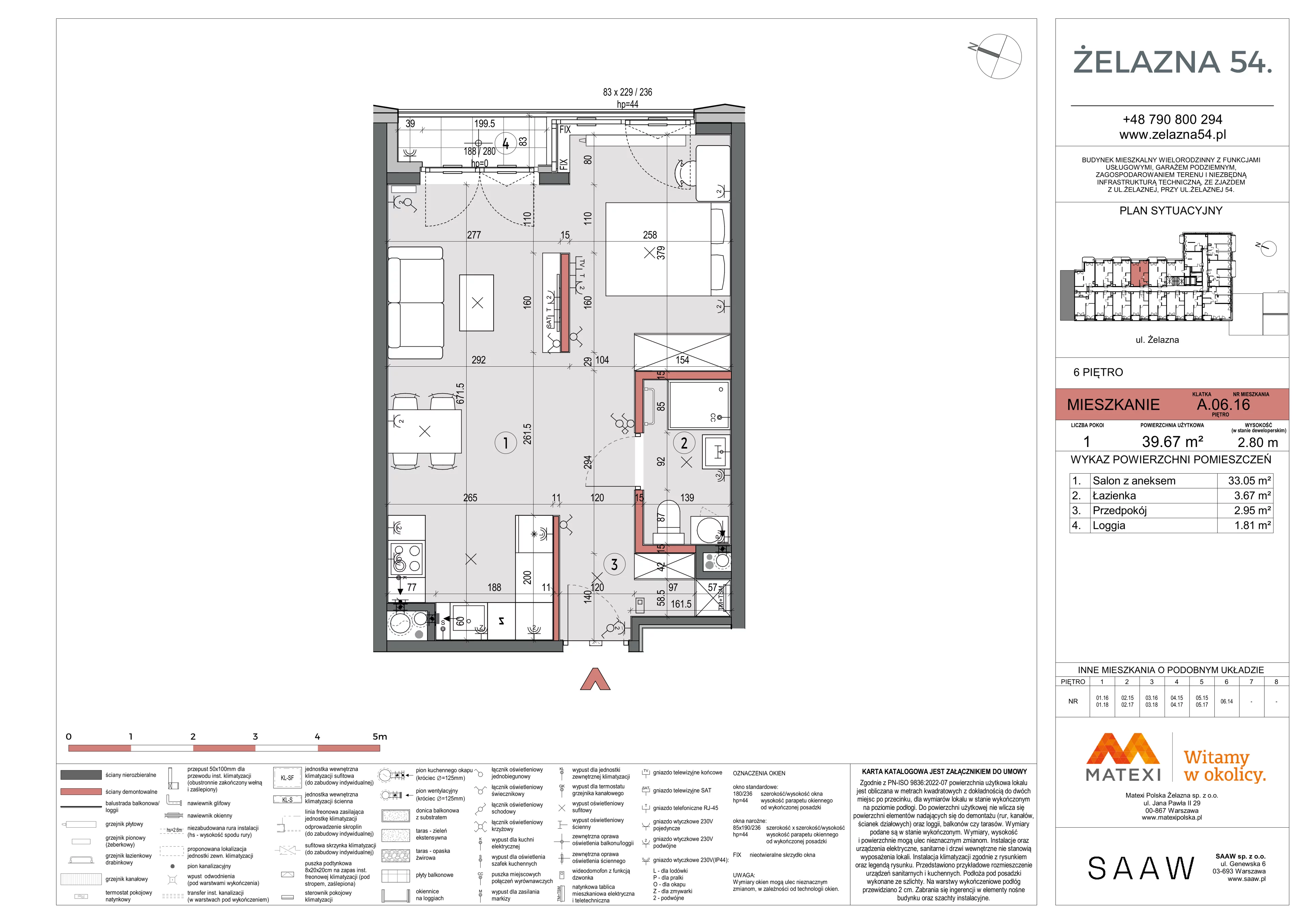 1 pokój, mieszkanie 39,67 m², piętro 6, oferta nr 54/Z54-A.06.16, Żelazna 54, Warszawa, Wola, Mirów, ul. Żelazna 54
