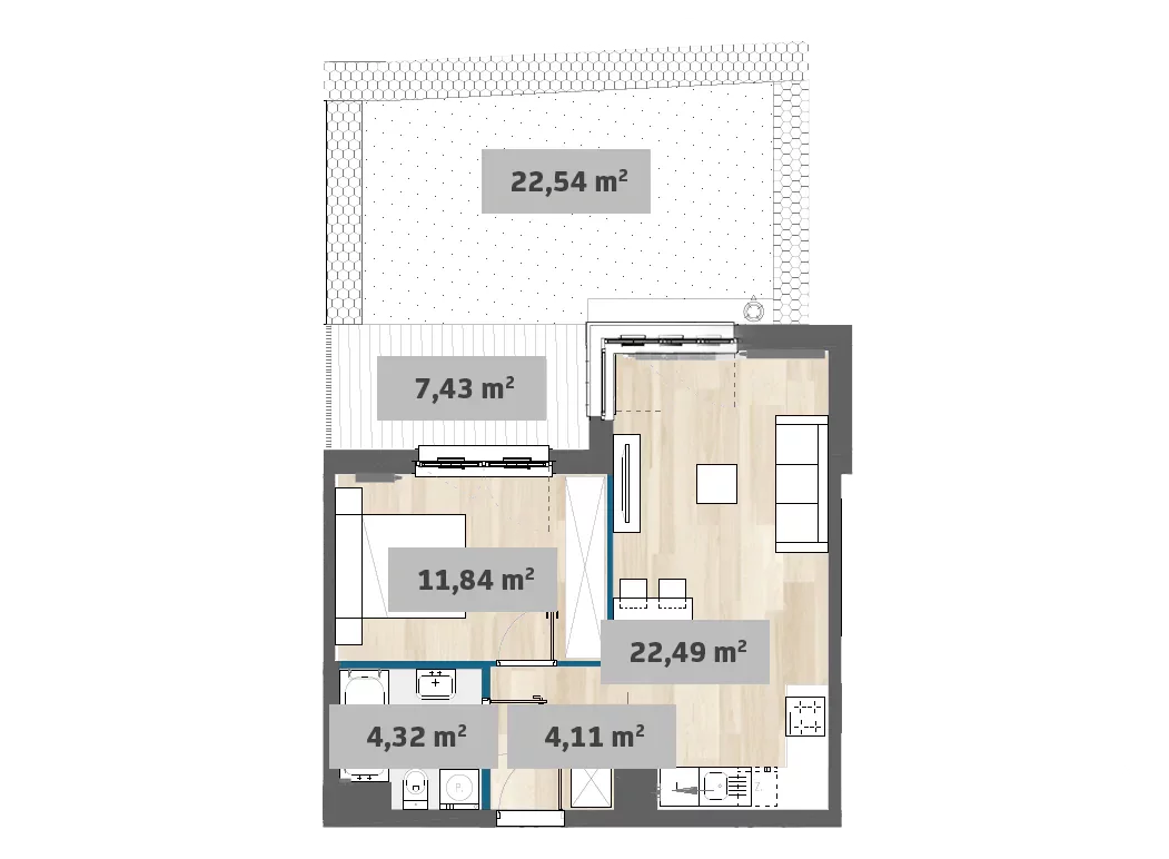 Mieszkanie 42,76 m², parter, oferta nr 7/SZ-F1.D.00.02, Sady Żoliborz, Warszawa, Żoliborz, Sady Żoliborskie, ul. Anny German 15