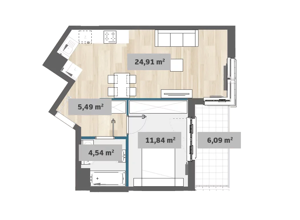 Mieszkanie 46,78 m², piętro 1, oferta nr 7/SZ-F1.D.01.04, Sady Żoliborz, Warszawa, Żoliborz, Sady Żoliborskie, ul. Anny German 15