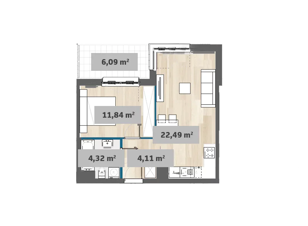 Mieszkanie 42,76 m², piętro 1, oferta nr 7/SZ-F1.D.01.05, Sady Żoliborz, Warszawa, Żoliborz, Sady Żoliborskie, ul. Anny German 15