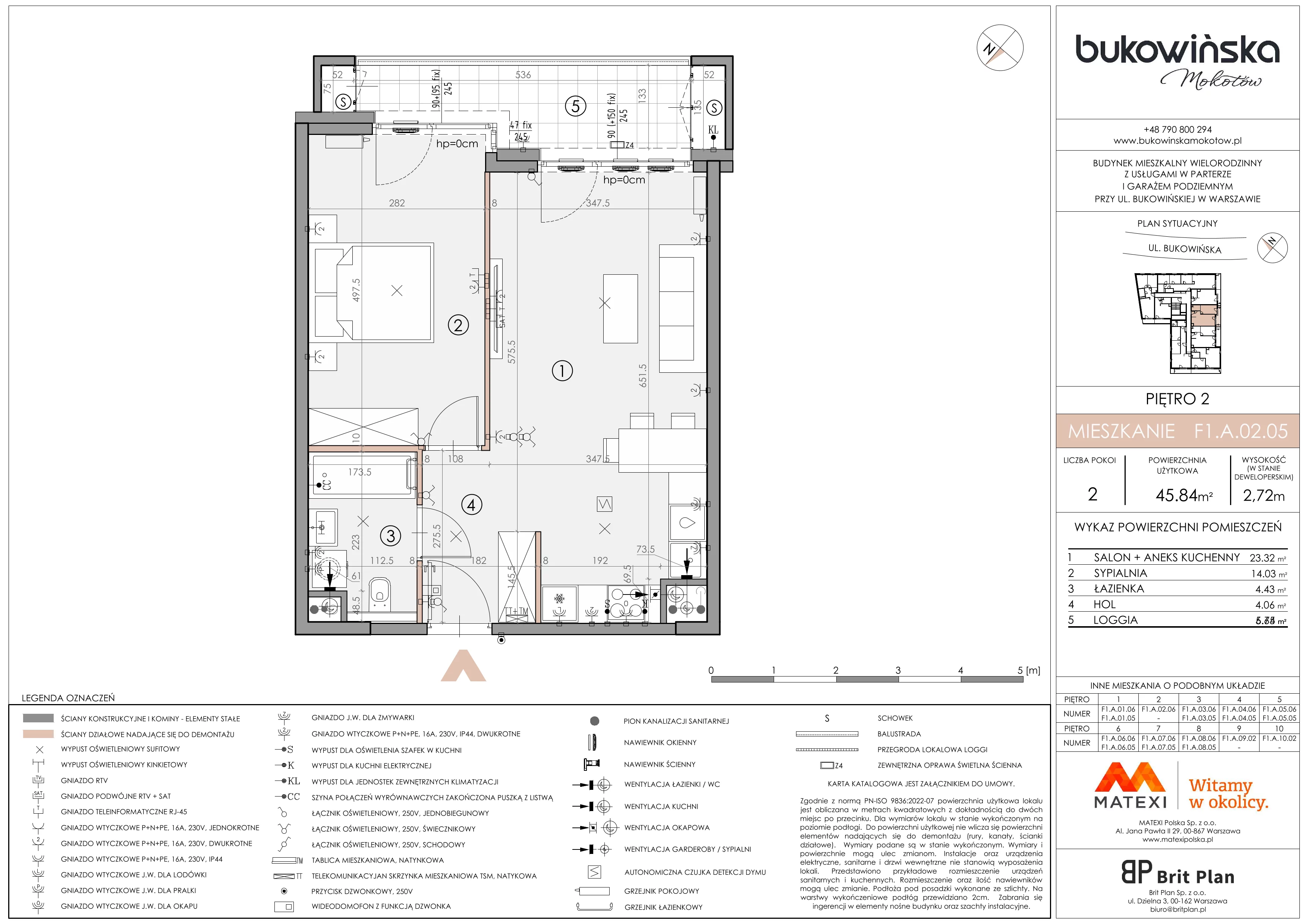 2 pokoje, mieszkanie 45,84 m², piętro 2, oferta nr 11/BM-F1.A.02.05, Bukowińska Mokotów, Warszawa, Mokotów, Ksawerów, ul. Bukowińska 11