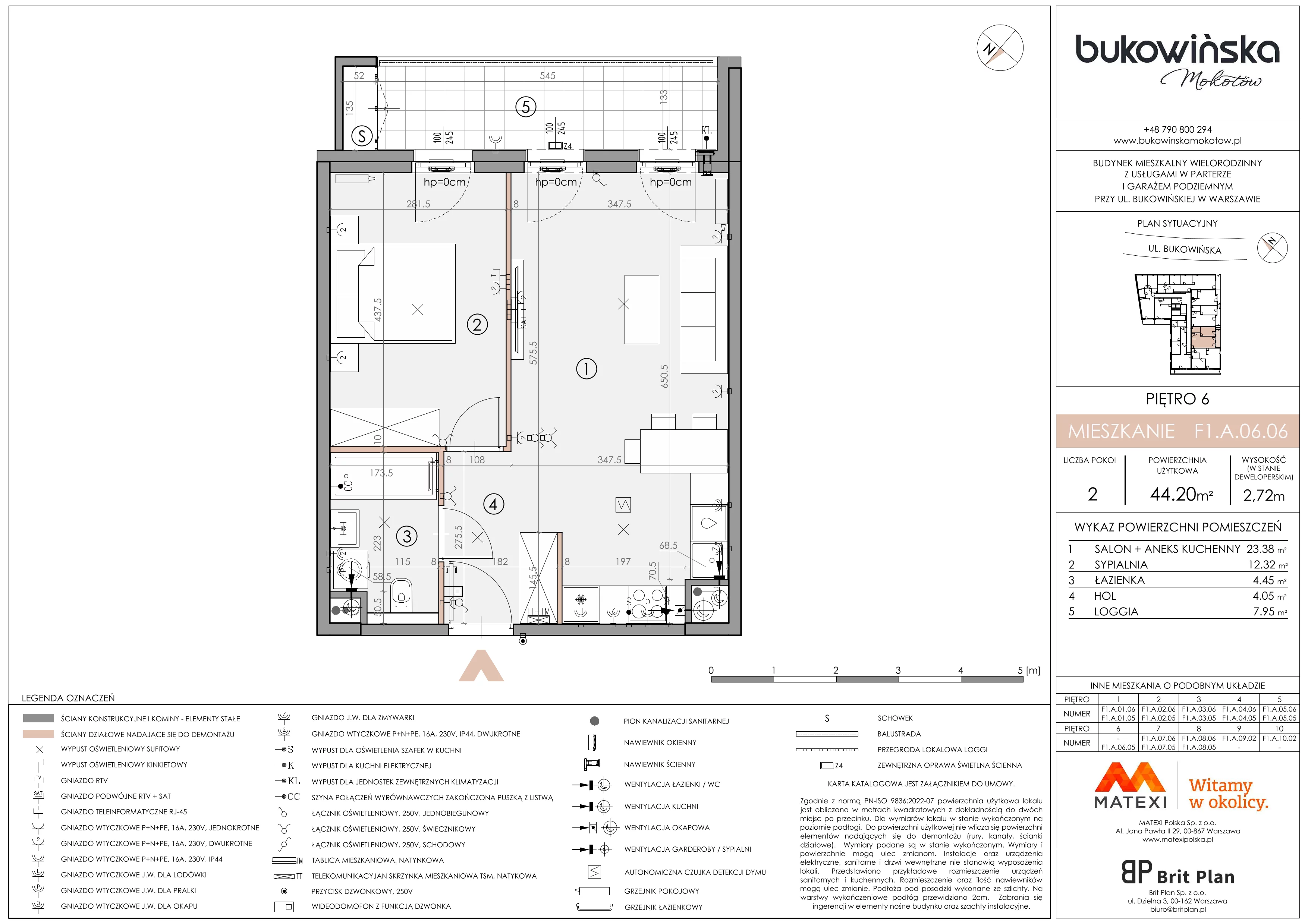 2 pokoje, mieszkanie 44,20 m², piętro 6, oferta nr 11/BM-F1.A.06.06, Bukowińska Mokotów, Warszawa, Mokotów, Ksawerów, ul. Bukowińska 11