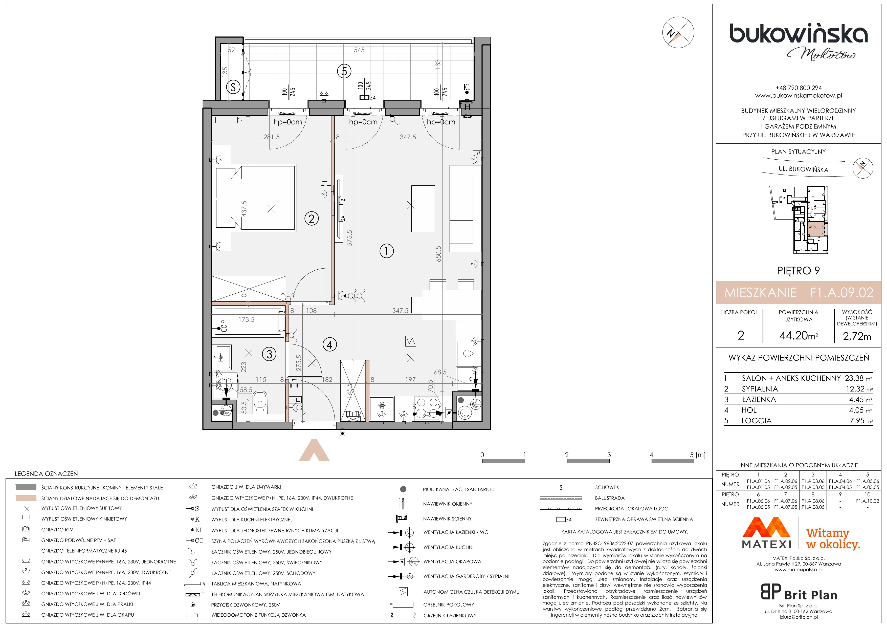 2 pokoje, mieszkanie 44,20 m², piętro 9, oferta nr 11/BM-F1.A.09.02, Bukowińska Mokotów, Warszawa, Mokotów, Ksawerów, ul. Bukowińska 11