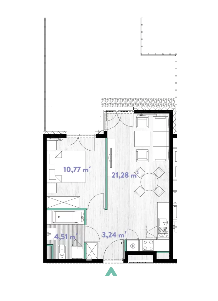 Mieszkanie 39,80 m², parter, oferta nr 2/DW-A.00.02, Do Wilgi, Kraków, Łagiewniki-Borek Fałęcki, ul. Do Wilgi 2A