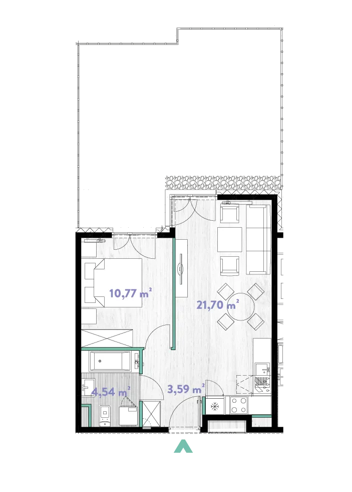 Mieszkanie 40,45 m², parter, oferta nr 2/DW-A.00.03, Do Wilgi, Kraków, Łagiewniki-Borek Fałęcki, ul. Do Wilgi 2A