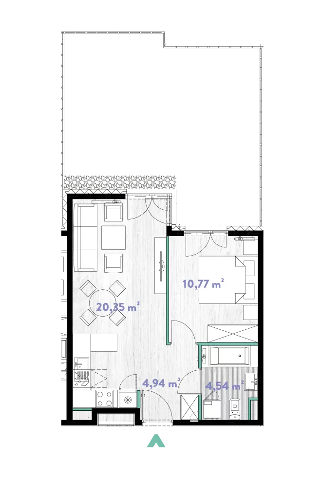 Mieszkanie 40,60 m², parter, oferta nr 2/DW-A.00.06, Do Wilgi, Kraków, Łagiewniki-Borek Fałęcki, ul. Do Wilgi 2A