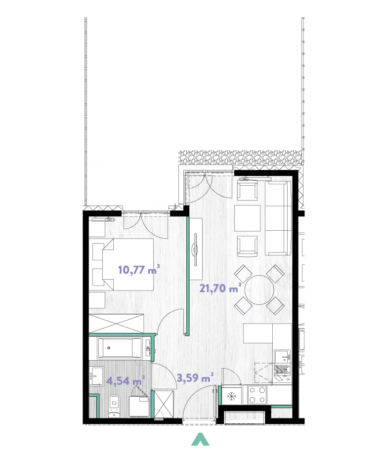 Mieszkanie 40,60 m², parter, oferta nr 2/DW-A.00.09, Do Wilgi, Kraków, Łagiewniki-Borek Fałęcki, ul. Do Wilgi 2A