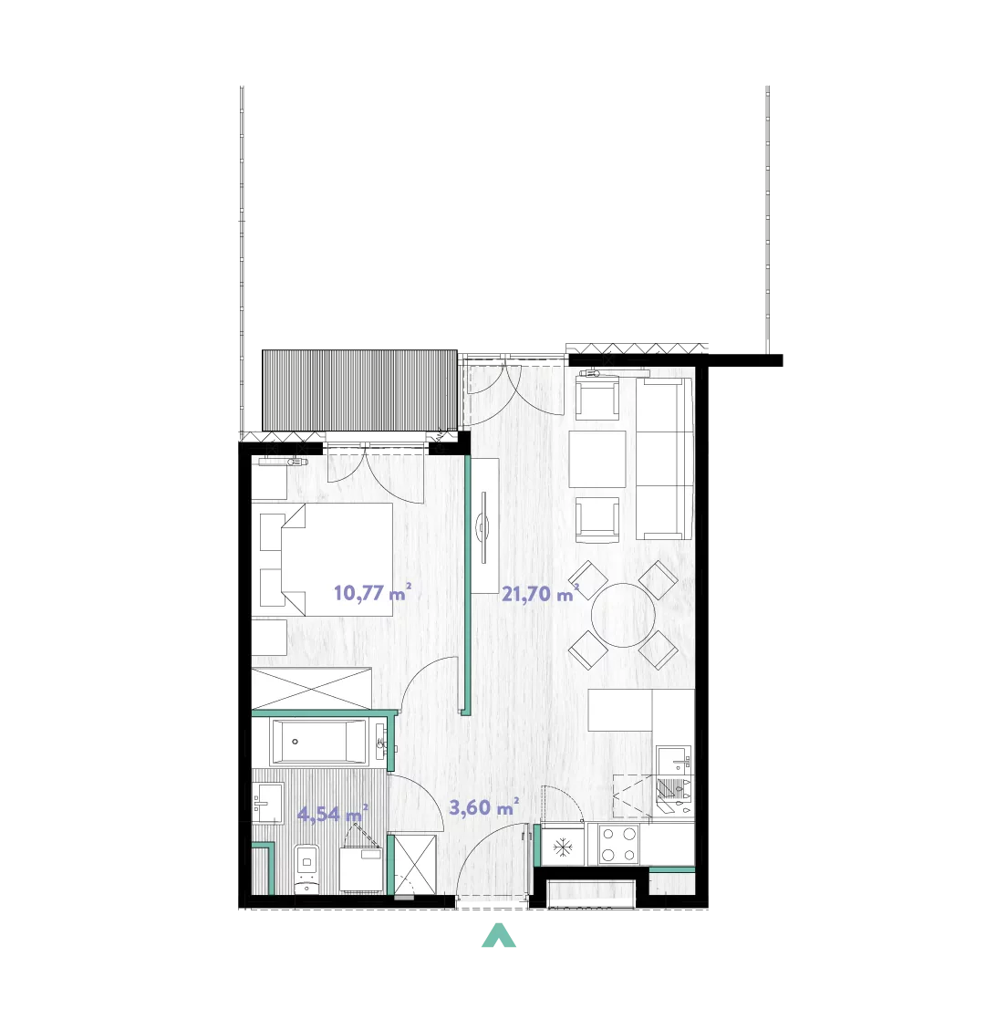 Mieszkanie 40,62 m², parter, oferta nr 2/DW-A.00.10, Do Wilgi, Kraków, Łagiewniki-Borek Fałęcki, ul. Do Wilgi 2A