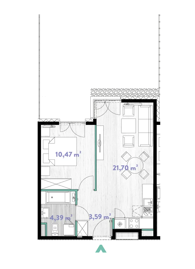 Mieszkanie 40,15 m², parter, oferta nr 2/DW-A.00.12, Do Wilgi, Kraków, Łagiewniki-Borek Fałęcki, ul. Do Wilgi 2A