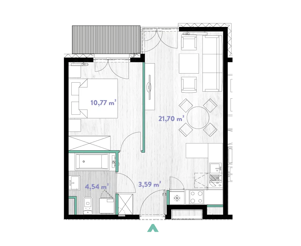 Mieszkanie 40,60 m², piętro 1, oferta nr 2/DW-A.01.09, Do Wilgi, Kraków, Łagiewniki-Borek Fałęcki, ul. Do Wilgi 2A