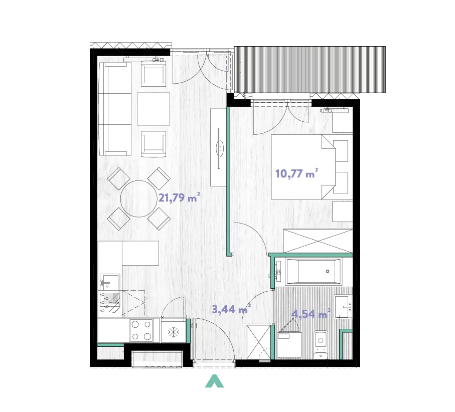 Mieszkanie 40,54 m², piętro 1, oferta nr 2/DW-A.01.10, Do Wilgi, Kraków, Łagiewniki-Borek Fałęcki, ul. Do Wilgi 2A