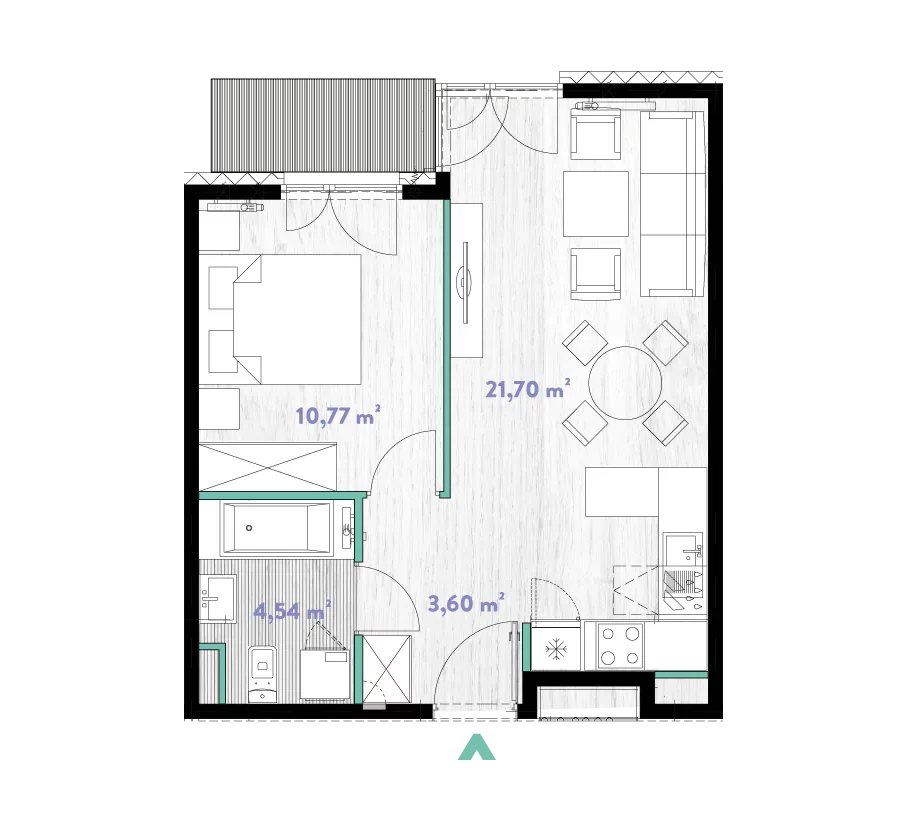 Mieszkanie 40,61 m², piętro 1, oferta nr 2/DW-A.01.11, Do Wilgi, Kraków, Łagiewniki-Borek Fałęcki, ul. Do Wilgi 2A