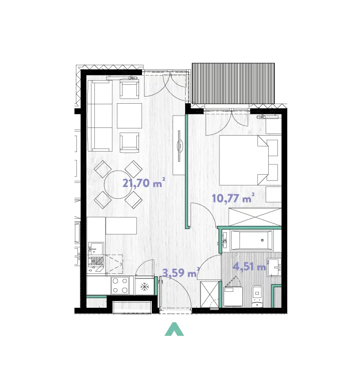 Mieszkanie 40,60 m², piętro 1, oferta nr 2/DW-A.01.12, Do Wilgi, Kraków, Łagiewniki-Borek Fałęcki, ul. Do Wilgi 2A