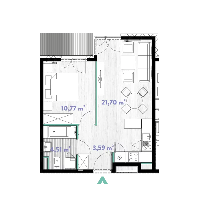 Mieszkanie 40,60 m², piętro 2, oferta nr 2/DW-A.02.03, Do Wilgi, Kraków, Łagiewniki-Borek Fałęcki, ul. Do Wilgi 2A