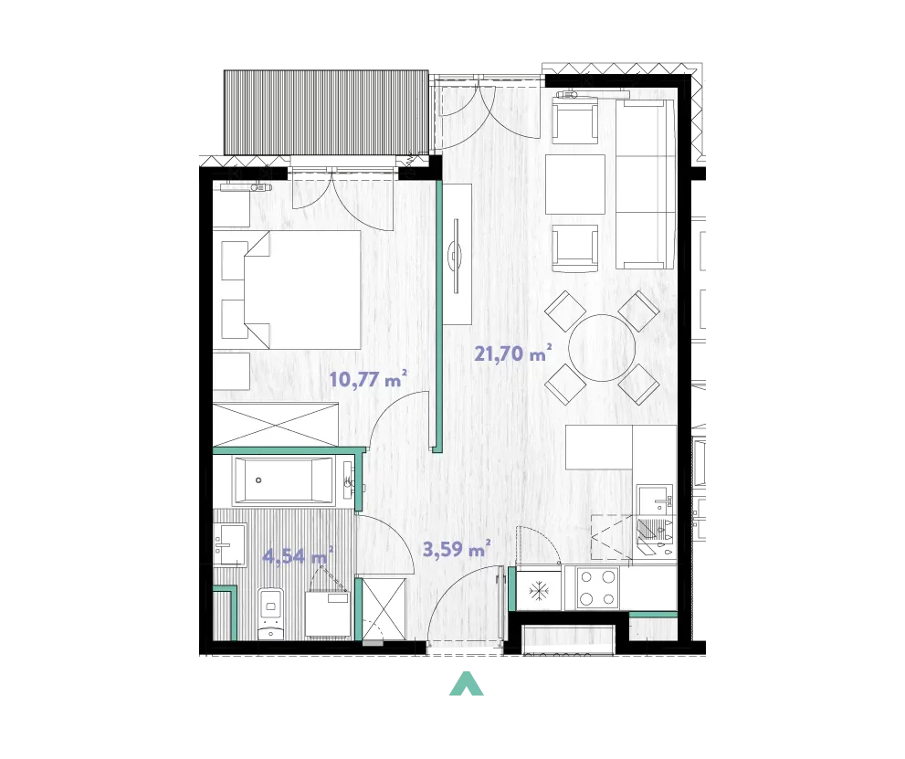 Mieszkanie 40,60 m², piętro 2, oferta nr 2/DW-A.02.09, Do Wilgi, Kraków, Łagiewniki-Borek Fałęcki, ul. Do Wilgi 2A