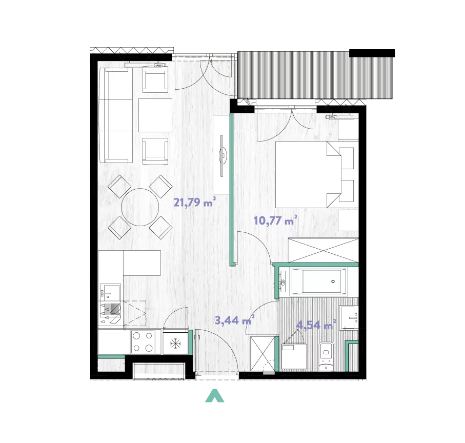 Mieszkanie 40,54 m², piętro 2, oferta nr 2/DW-A.02.10, Do Wilgi, Kraków, Łagiewniki-Borek Fałęcki, ul. Do Wilgi 2A