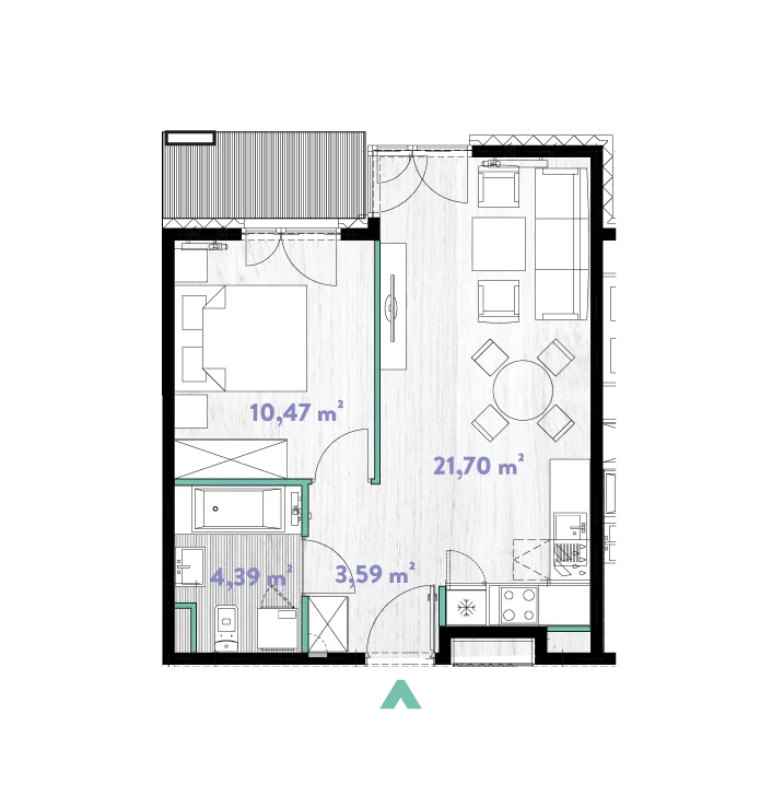 Mieszkanie 40,15 m², piętro 2, oferta nr 2/DW-A.02.13, Do Wilgi, Kraków, Łagiewniki-Borek Fałęcki, ul. Do Wilgi 2A