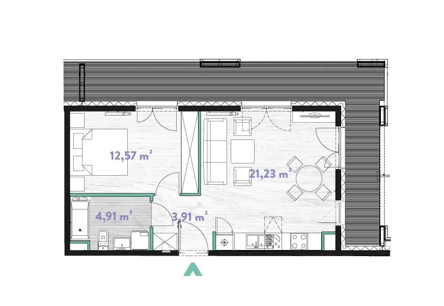 Mieszkanie 42,62 m², piętro 2, oferta nr 2/DW-A.02.15, Do Wilgi, Kraków, Łagiewniki-Borek Fałęcki, ul. Do Wilgi 2A