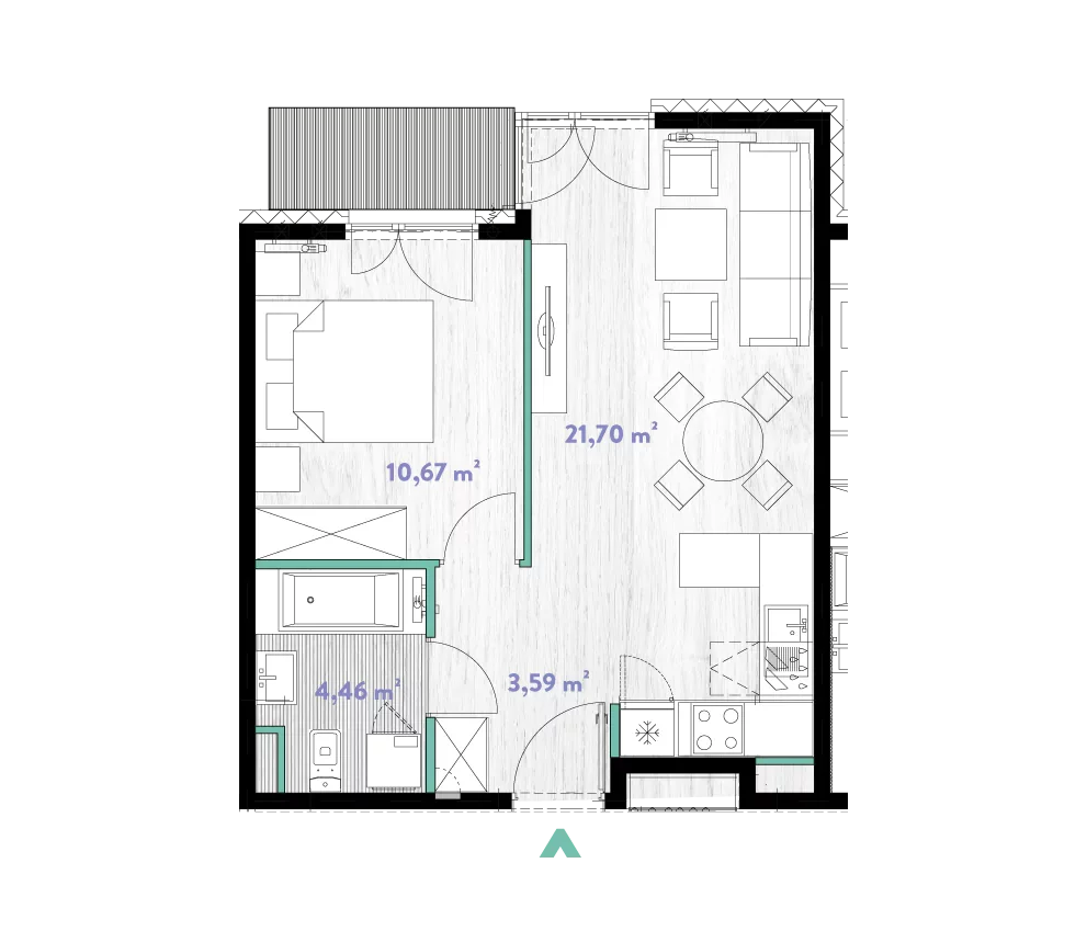 Mieszkanie 40,60 m², piętro 3, oferta nr 2/DW-A.03.09, Do Wilgi, Kraków, Łagiewniki-Borek Fałęcki, ul. Do Wilgi 2A