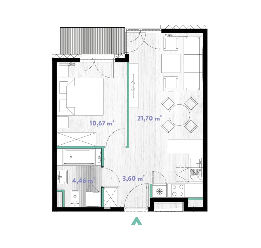 Mieszkanie 40,61 m², piętro 3, oferta nr 2/DW-A.03.11, Do Wilgi, Kraków, Łagiewniki-Borek Fałęcki, ul. Do Wilgi 2A