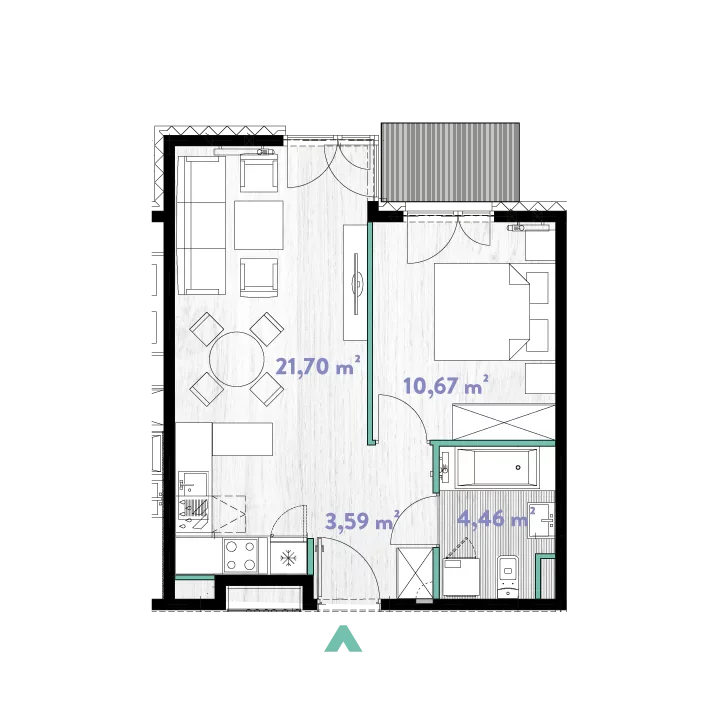 Mieszkanie 40,60 m², piętro 3, oferta nr 2/DW-A.03.12, Do Wilgi, Kraków, Łagiewniki-Borek Fałęcki, ul. Do Wilgi 2A