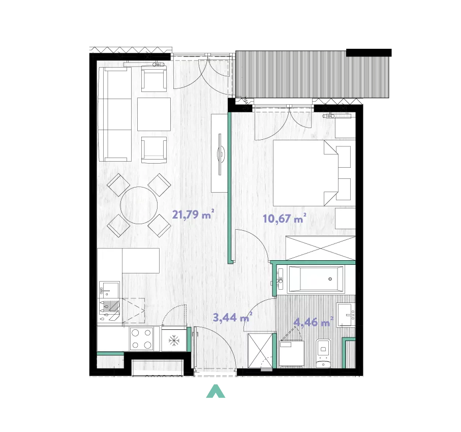 Mieszkanie 40,54 m², piętro 4, oferta nr 2/DW-A.04.10, Do Wilgi, Kraków, Łagiewniki-Borek Fałęcki, ul. Do Wilgi 2A