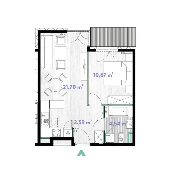 Mieszkanie 40,60 m², piętro 4, oferta nr 2/DW-A.04.12, Do Wilgi, Kraków, Łagiewniki-Borek Fałęcki, ul. Do Wilgi 2A