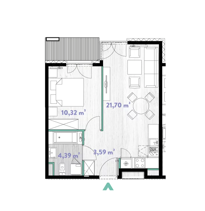 Mieszkanie 40,15 m², piętro 4, oferta nr 2/DW-A.04.13, Do Wilgi, Kraków, Łagiewniki-Borek Fałęcki, ul. Do Wilgi 2A