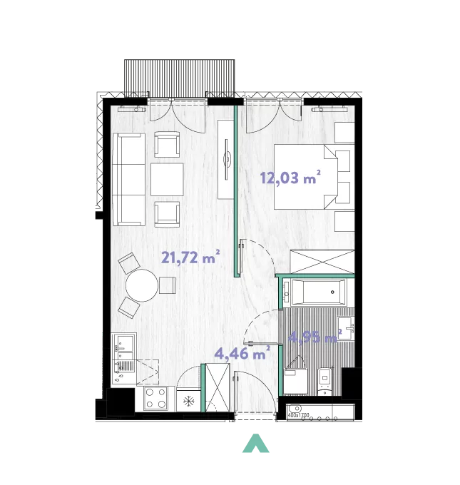 Mieszkanie 43,16 m², piętro 4, oferta nr 2a/DW-B.04.04, Do Wilgi, Kraków, Łagiewniki-Borek Fałęcki, ul. Do Wilgi 2A