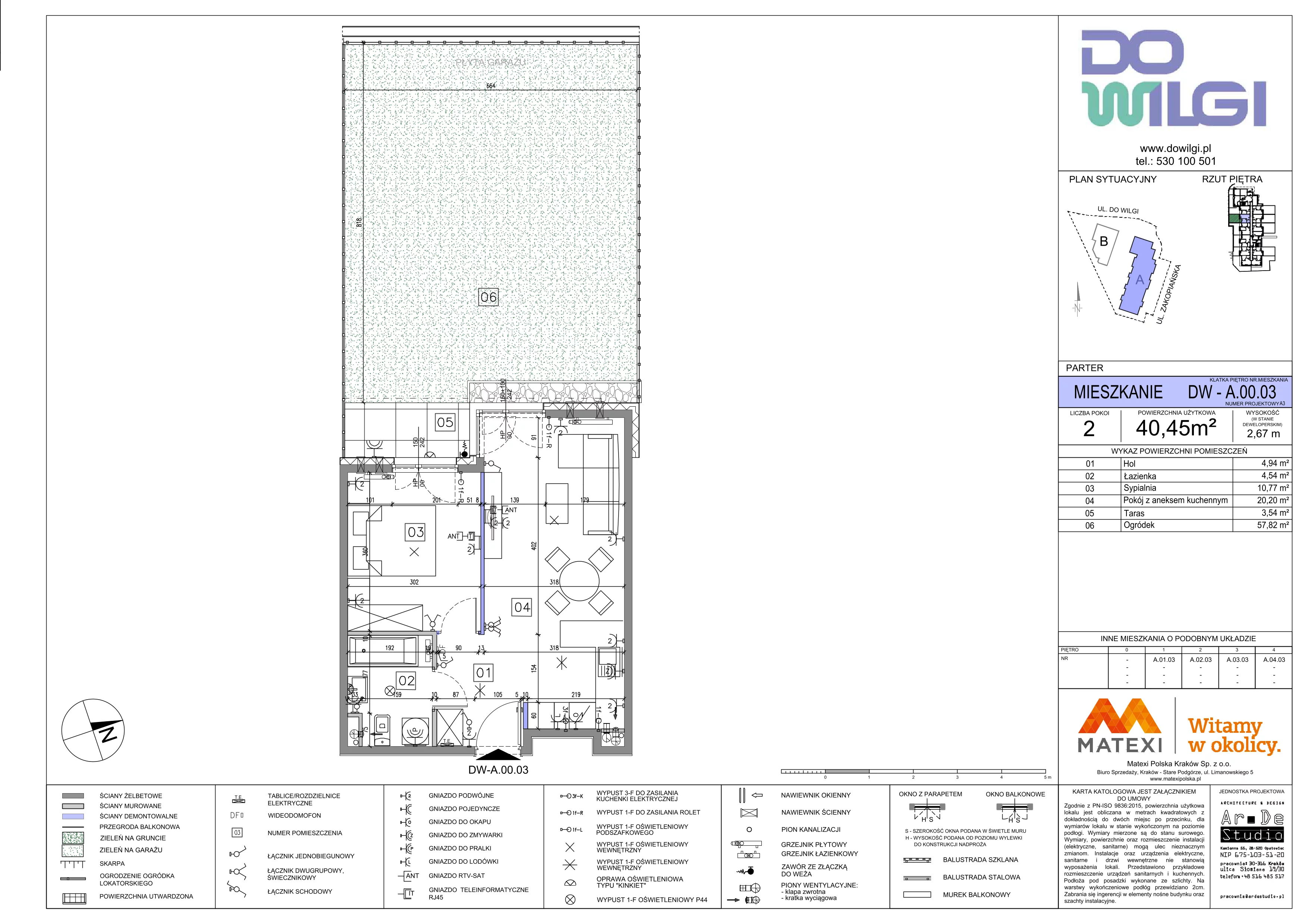 2 pokoje, mieszkanie 40,45 m², parter, oferta nr 2/DW-A.00.03, Do Wilgi, Kraków, Łagiewniki-Borek Fałęcki, ul. Do Wilgi 2A