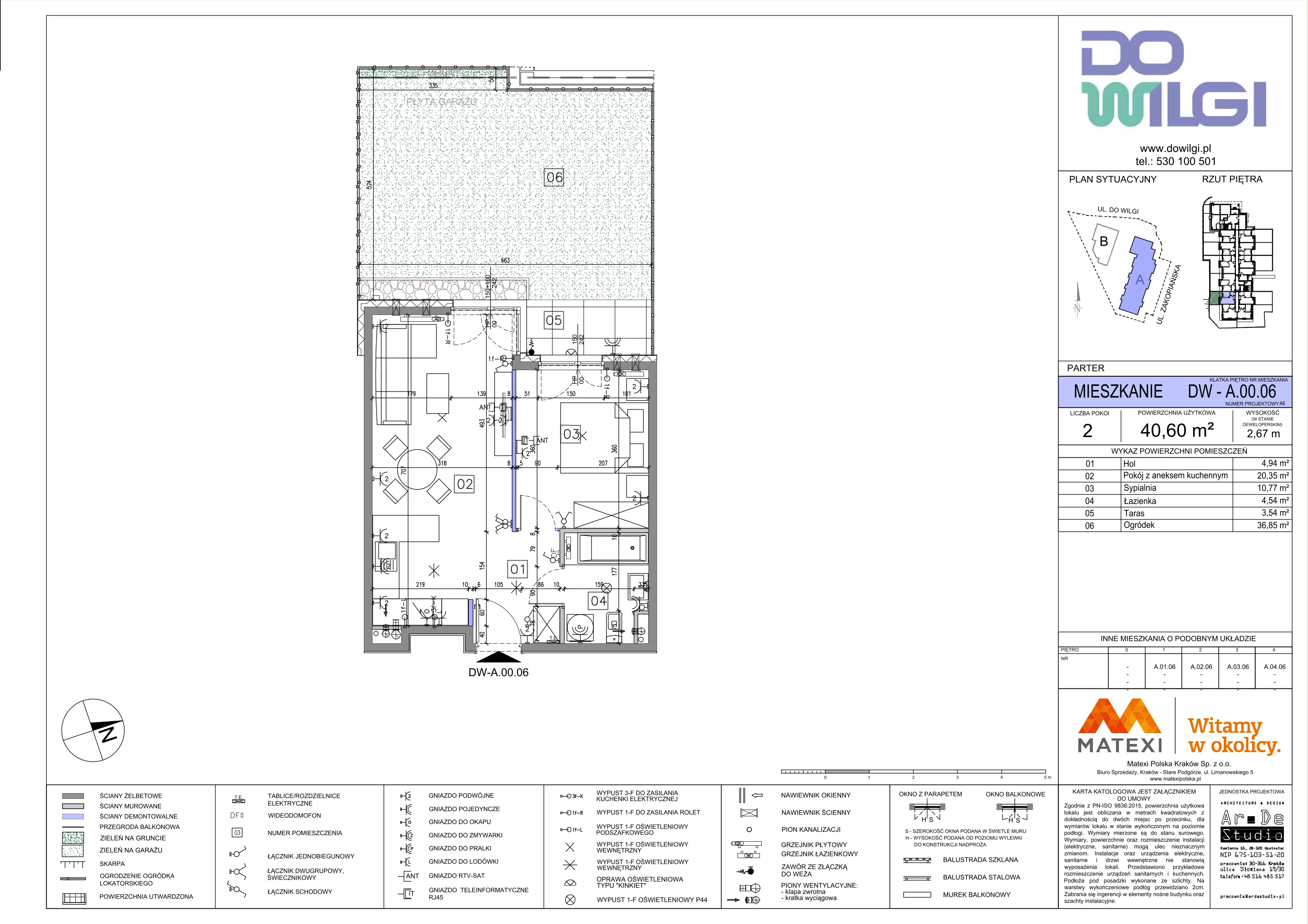 2 pokoje, mieszkanie 40,60 m², parter, oferta nr 2/DW-A.00.06, Do Wilgi, Kraków, Łagiewniki-Borek Fałęcki, ul. Do Wilgi 2A