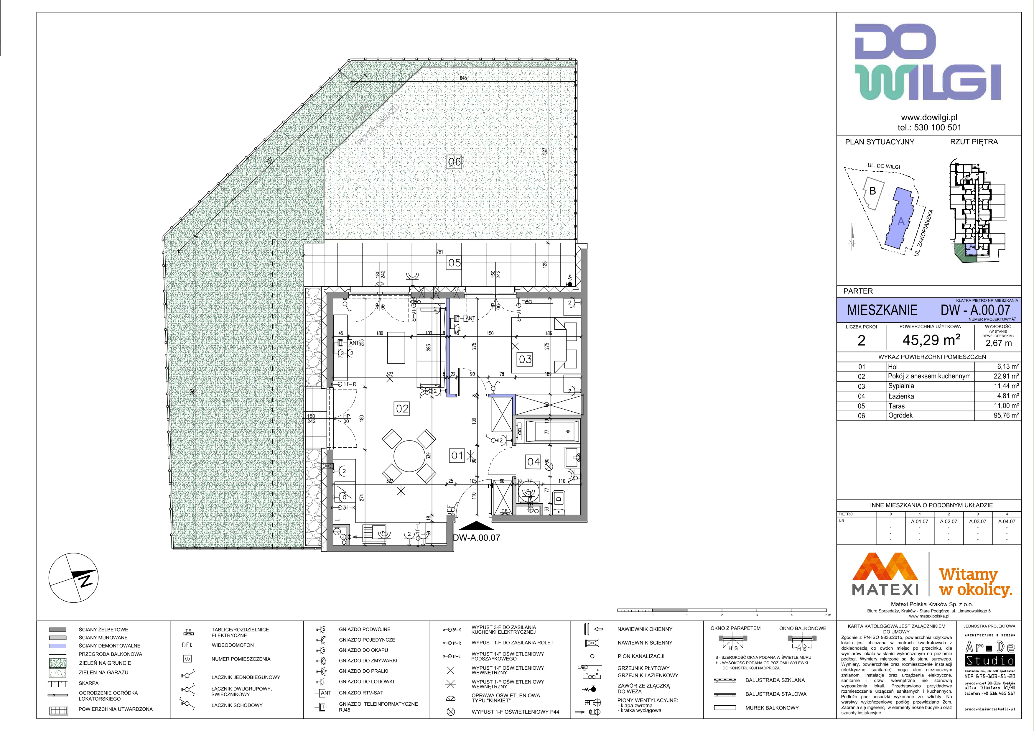 2 pokoje, mieszkanie 45,29 m², parter, oferta nr 2/DW-A.00.07, Do Wilgi, Kraków, Łagiewniki-Borek Fałęcki, ul. Do Wilgi 2A