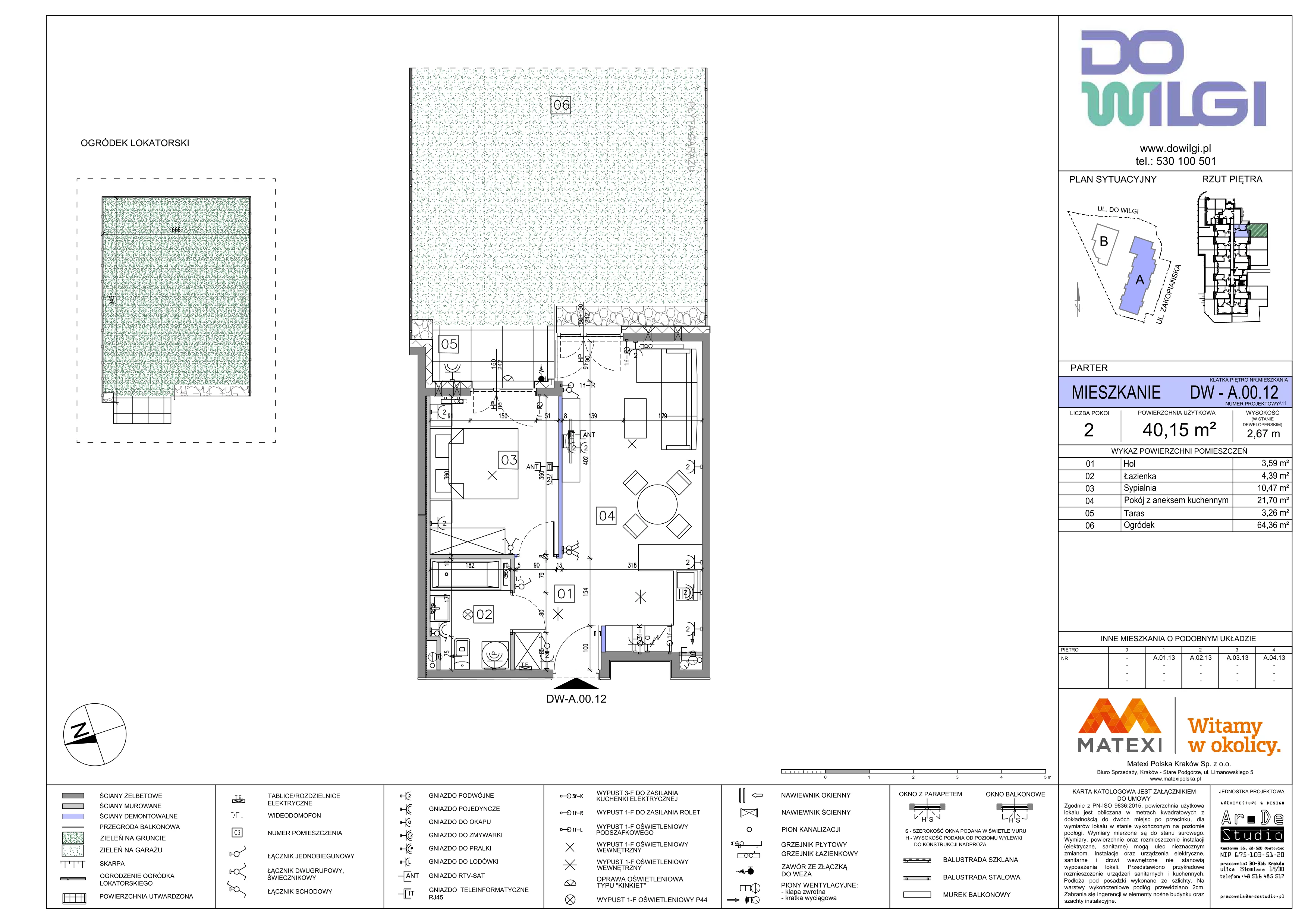 2 pokoje, mieszkanie 40,15 m², parter, oferta nr 2/DW-A.00.12, Do Wilgi, Kraków, Łagiewniki-Borek Fałęcki, ul. Do Wilgi 2A