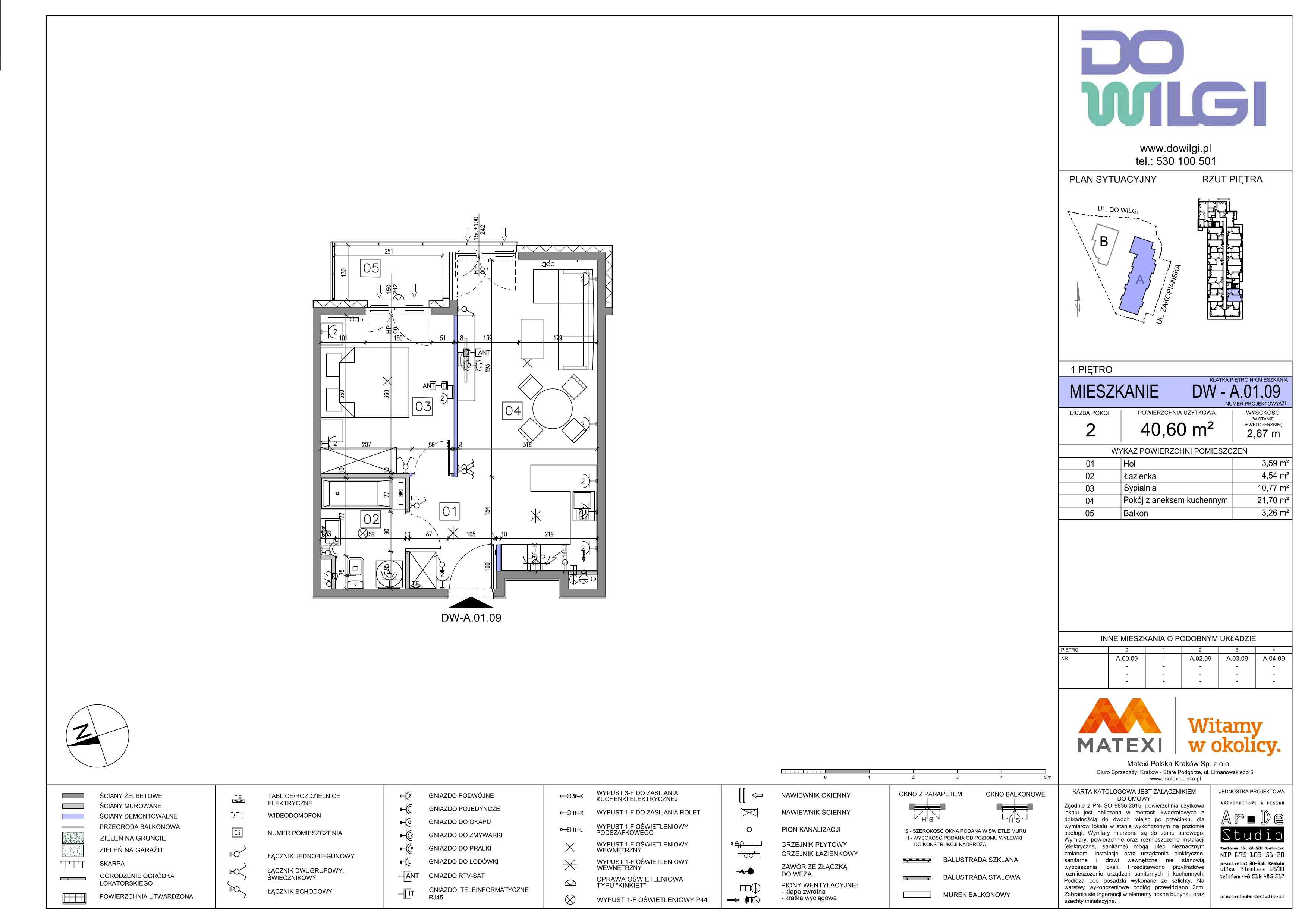 2 pokoje, mieszkanie 40,60 m², piętro 1, oferta nr 2/DW-A.01.09, Do Wilgi, Kraków, Łagiewniki-Borek Fałęcki, ul. Do Wilgi 2A